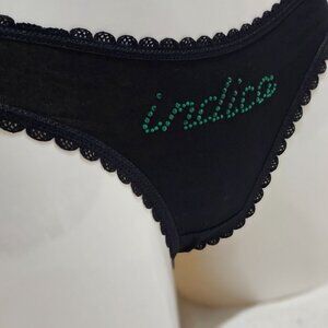 MARYJANENITE Indica Thong ✦ XS-S Black Lace Trim ✦ Rhinestone Detail Low-Rise